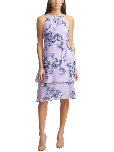 Shop Jessica Howard Petites Womens Chiffon Tiered Midi Dress In Blue