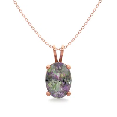 Shop Sselects 1 Carat Oval Shape Mystic Topaz Necklace In 14 Karat Rose Gold Over Sterling Silver In Green