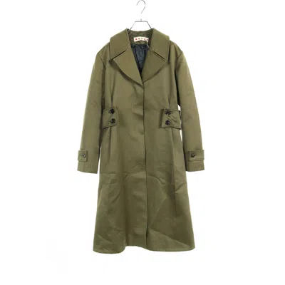 Shop Marni Long Coat Cotton Khaki Green
