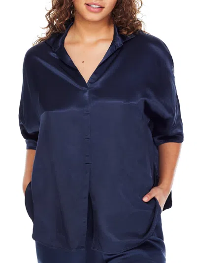 Shop Pj Harlow Women's Fran Satin Notch Collar Pajama Top In Blue