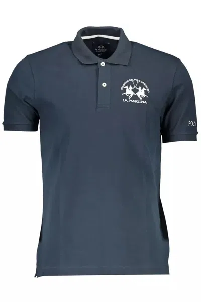 Shop La Martina Chic Short-sleeved Polo Shirt With Men's Embroidery In Blue