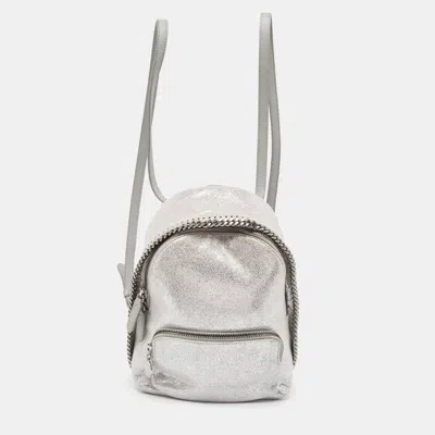 Shop Stella Mccartney Silver Faux Leather Falabella Backpack In White