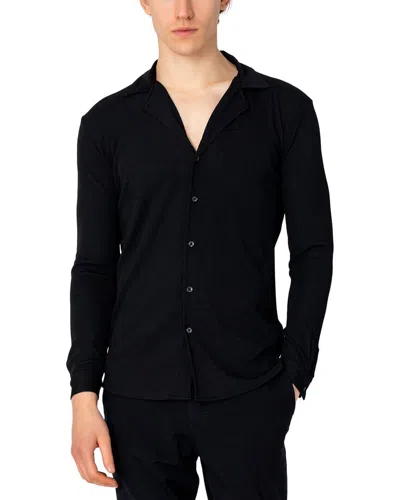 Shop Ron Tomson Lightweight Drapey Plisse Shirt In Black