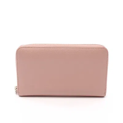 Shop Bvlgari Bulgari Bulgari Round Zipper Long Wallet Leather Beige In Pink