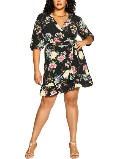 Shop City Chic Womens Floral Side Tie Wrap Dress In Multi