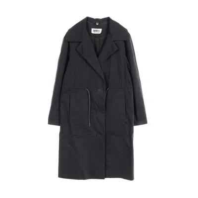 Shop Mm6 Maison Margiela Coat Cotton Dark Navy In Black