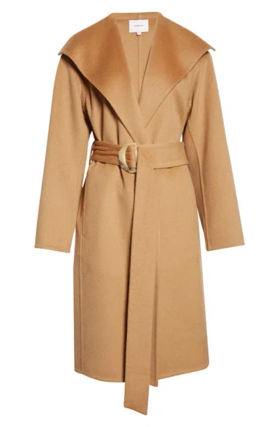 Shop Vince Drape Neck Hooded Wool & Cashmere Coat In Almond