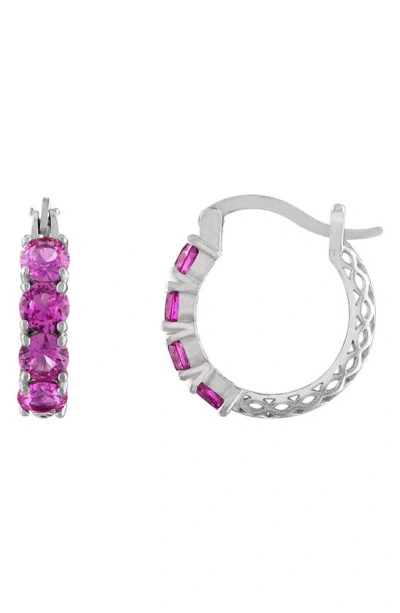 Shop Fzn Filigree Hoop Earrings In Pink Sapphire