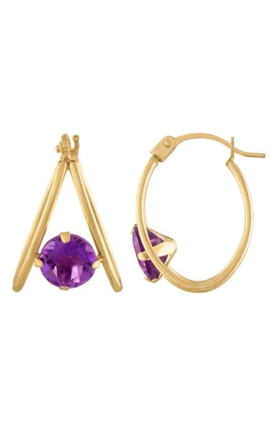 Shop Fzn 14k Gold Hoop Earrings In Amethyst