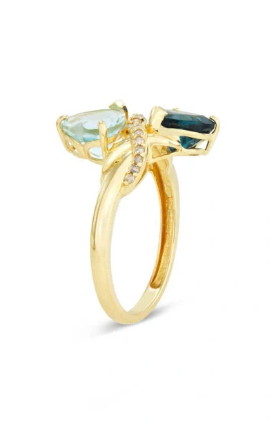 Shop Fzn 10k Gold Diamond & Aquamarine Ring In Blue