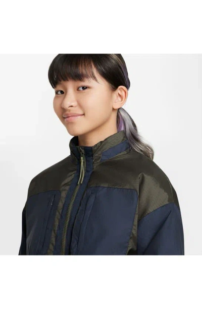 Shop Nike Kids' Sportswear Water Repellent Ripstop Jacket In Cargo Khaki/ Obsidian/ Olive