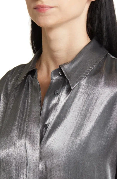Shop Nordstrom Shine Oversize Shirt In Metallic Silver