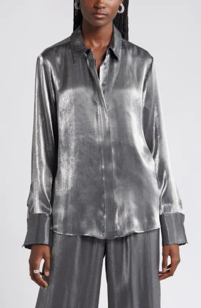 Shop Nordstrom Shine Oversize Shirt In Metallic Silver