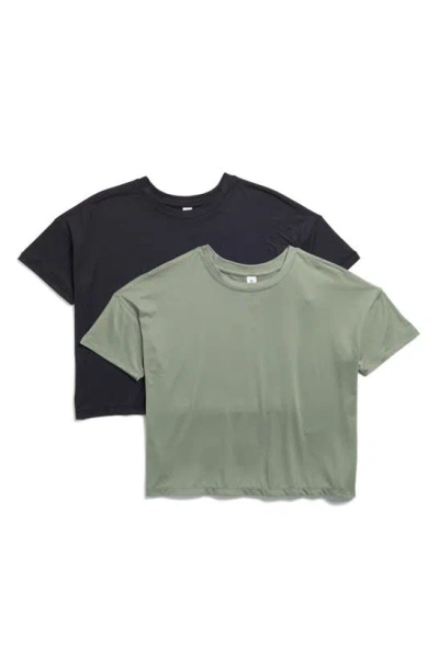 Shop 90 Degree By Reflex 2-pack Deluxe Cropped T-shirts In Agave Green/black