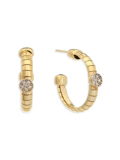 Shop Meshmerise Women's 18k Gold Vermeil, Sterling Silver & 0.12 Tcw Diamond Half Hoop Earrings