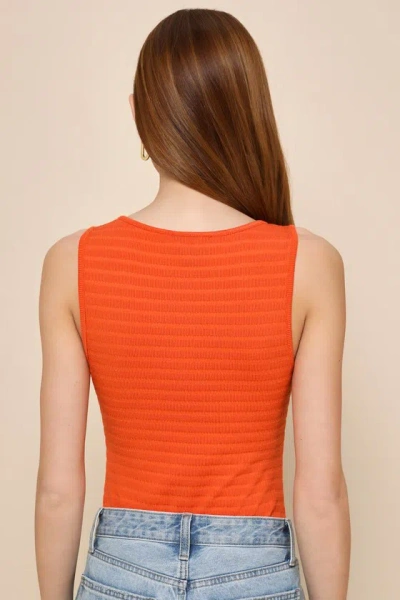 Shop Lulus Flattering Moment Orange Textured Knit Bodysuit