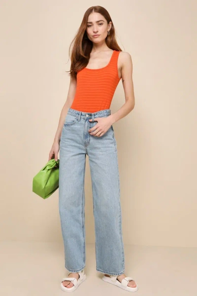 Shop Lulus Flattering Moment Orange Textured Knit Bodysuit