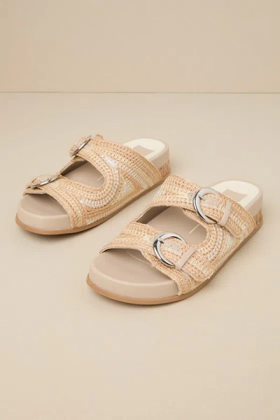 Shop Dolce Vita Ralli Natural Multi Crochet Knit Buckle Slide Sandals In Beige