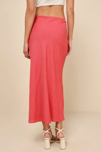 Shop Lulus Summery Cutie Rusty Rose Linen High-waisted Midi Skirt In Pink