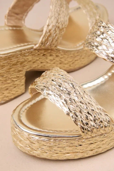 Shop Lulus Mundri Gold Metallic Raffia Platform Slide Sandals