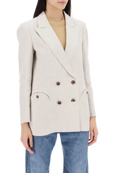 Shop Blazé Milano Everyday Mid-day Sun Double-breasted Blazer In Beige