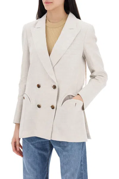 Shop Blazé Milano Everyday Mid-day Sun Double-breasted Blazer In Beige