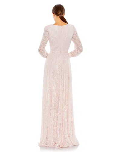 Shop Mac Duggal Beaded Lace Long Sleeve Wrap Over Gown In Light Rose