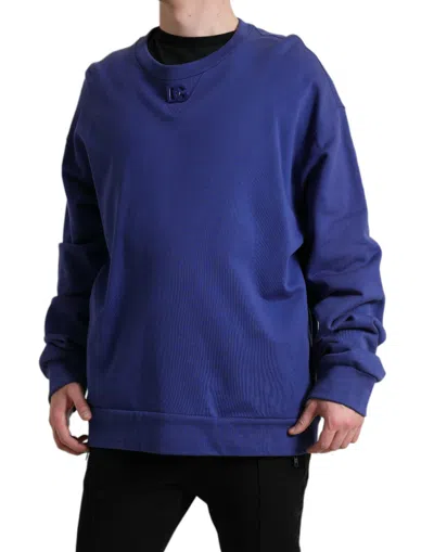 Shop Dolce & Gabbana Royal Blue Cotton Crewneck Men's Sweater