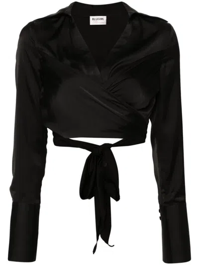 Shop Blumarine Wrap-design Cropped Shirt In Black