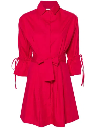 Shop Liu •jo Liu Jo Cotton Shirt Dress With Belt In Red