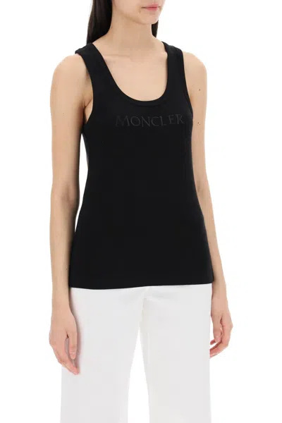 Shop Moncler Sleeveless Ribbed Jersey Top In Black