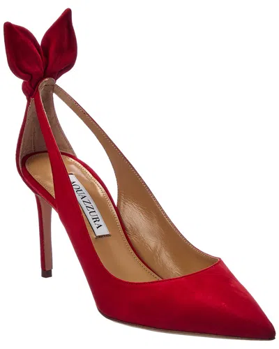 Aquazzura 105mm Bow Tie Suede Pumps In Red
