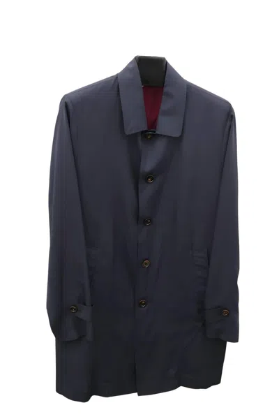 Shop Eleventy Men's Silk Trench Coat In Navy In Blue