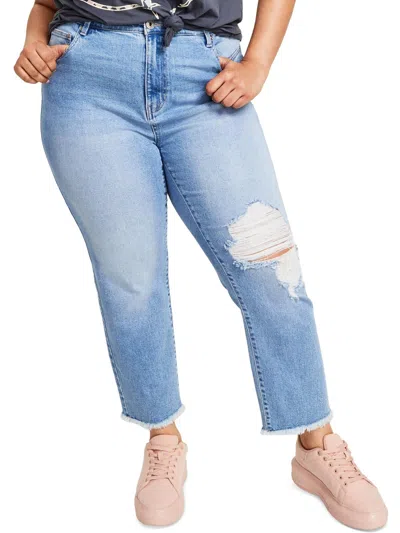 Shop Celebrity Pink Womens High Rise Frayed Hem Straight Leg Jeans In Blue