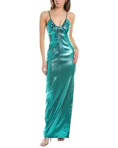 Shop Liv Foster Light Lame Silk-blend Column Gown In Green