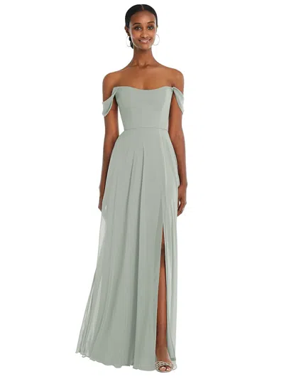 Shop After Six Off-the-shoulder Basque Neck Maxi Dress With Flounce Sleeves In Grey
