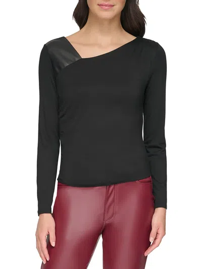Shop Dkny Womens Asymmetrical Long Sleeve Blouse In Black