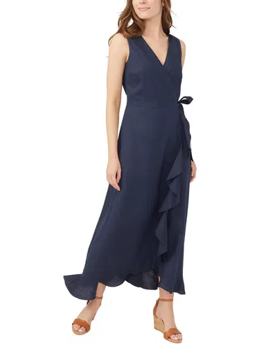 Shop J.mclaughlin J. Mclaughlin Solid Cerise Linen-blend Dress In Blue