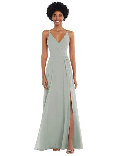 Shop After Six Faux Wrap Criss Cross Back Maxi Dress With Adjustable Straps In Green