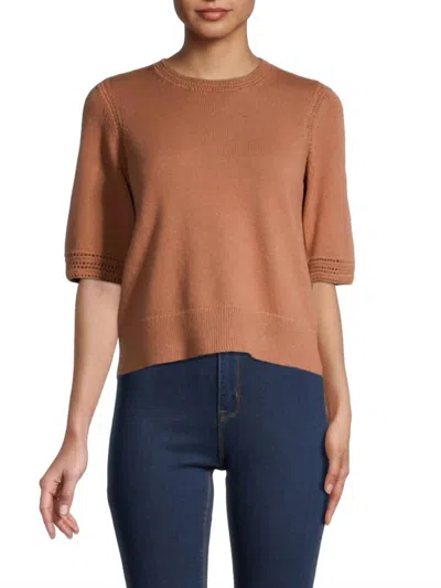 Shop Joie Feona Short Sleeve Sweater Knit Top In Brown