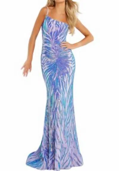 Shop Jovani One Shoulder Long Gown In Multi/irridescent