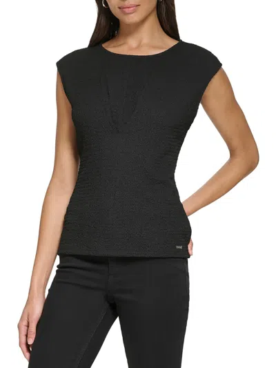 Shop Calvin Klein Womens Pleated V Cap Sleeve Blouse In Black