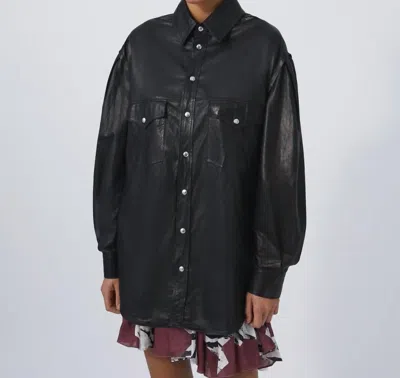 Shop Iro Zanzibar Leather Overshirt In Black