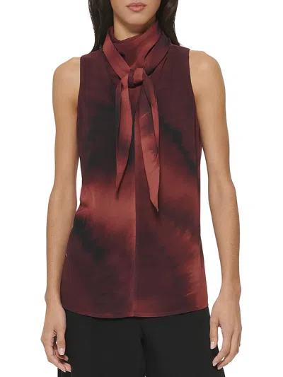 Shop Dkny Womens Tie-neck Sleeveless Blouse In Multi