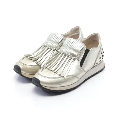 Shop Tod's Sneakers Leather Silver Metallic Fringe In White