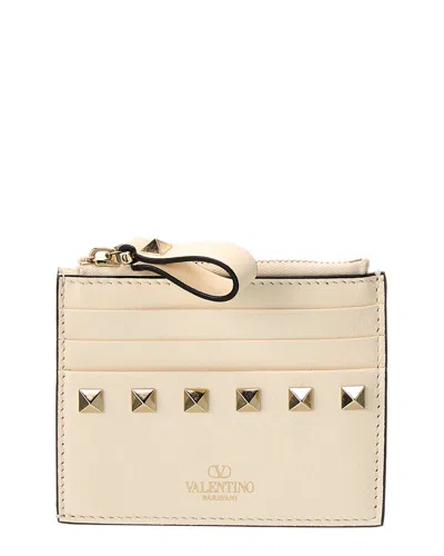 Shop Valentino Rockstud Leather Card Holder In White