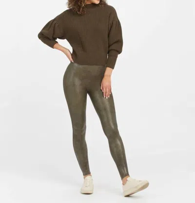 Shop Spanx Faux Leather Croc Legging In Dark Olive In Green