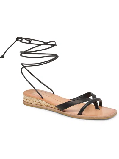 Shop Dolce Vita Prax Womens Leather Wedge Heel Thong Sandals In Black
