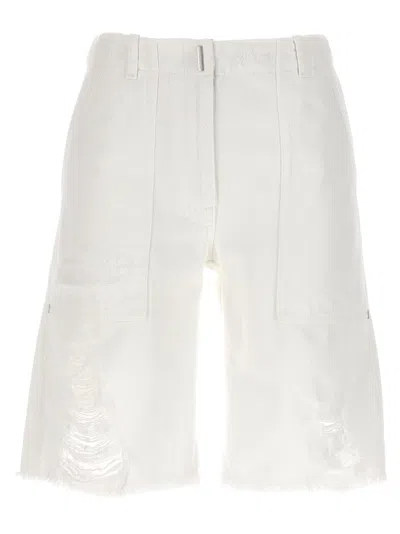 Shop Givenchy Destroyed Denim Bermuda Shorts Bermuda, Short White