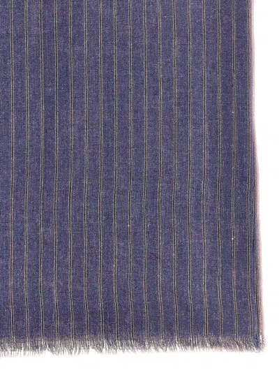Shop Brunello Cucinelli Lurex Stripes Scarf Scarves, Foulards Blue
